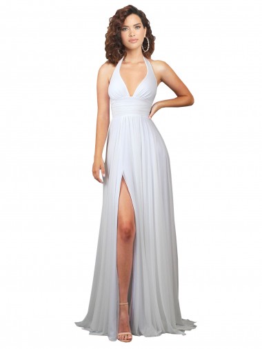 A-Line V-Neck Soft Chiffon Sweep Train White Beach Wedding Dress Toronto